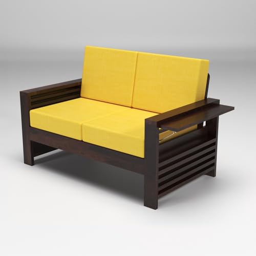 Image of Sheesham Wooden 4 Seater Sofa for Living Room | Rosewood 4 Seater Cushion Sofa with Side Teapoy for Home & Office | Solid Wood Sofa Set for Lounge (Walnut,Grey,2+2 Seater)
