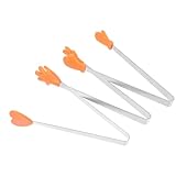 Toyvian 3 Stück Kleiner Lebensmittelechte Silikon Zangen mit Edelstahlgriff Rutschfeste Eiswürfelzange und Brotclip für Küche Party und Bar