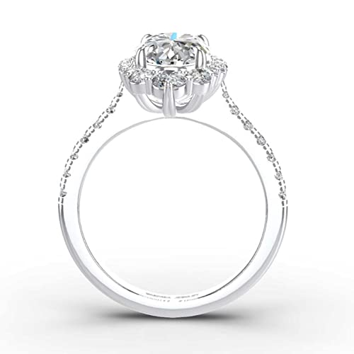 3.83ct Engagement Rings for Women, DF Color VVS Oval Cut Moissanite Halo Rings Sterling Silver with 18K White Gold Plated Marquise Shape Wedding Rings3