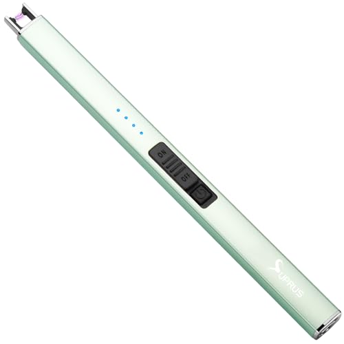 SUPRUS Mechero eléctrico con Arco eléctrico, Resistente al Viento, sin Llama, Recargable por USB, con Interruptor de Seguridad e Ideal para encender Velas y Usar en acampadas, Verde