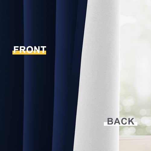 Image of Yakamok Navy Blue 100% Blackout Curtains 84 Inches Long 50 inch Wide, 2 Panels | Blackout Curtain Panels for Bedroom, 2 Thick Layers Grommet Top Thermal Insulated Drapes with White Back for Living Room