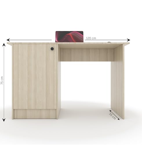Image of 55*120*75 CM Engineered Wood Office Desk with Closed Cabinet & Storage Shelves for Storing Books, Stationery | Tabloft Executive Table for Office | 1 Year Warranty- Moldau Acacia Light