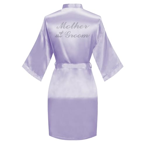 Image of Women's Bride Bridesmaid Robes Short Satin One Size Silver Rhinestones Wedding Party Getting Ready Sleepwear