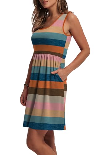 Image of WIHOLL Women's Summer Dress 2026 A-Line Sleeveless Casual Sundress with Pockets Floral /Solid