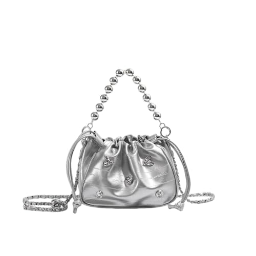 Sac à bandoulière argenté chic, finition chaîne d'épaule premium