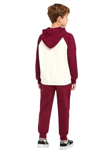 Image of YiZYiF Kids Boys Fleece Lined Sweatshirts Outfit Long Raglan Sleeves Hoodie And Jogger Pants Activewear Set