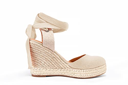 Image of FISACE Womens Summer Espadrille Heel Platform Wedge Sandals Ankle Buckle Strap Closed Toe Shoes