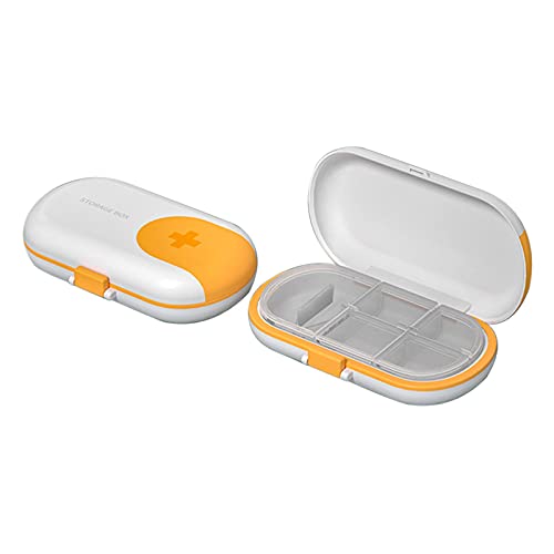 2 Pcs Portable Pill Cases Pill Organiser with Pill Cutter Pill Box Organiser for Travel with Pill Splitterï¼ˆYellowï¼‰