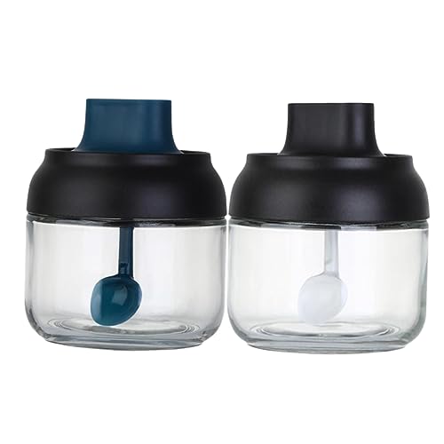 Cabilock 2pcs Glass Seasoning Jars Sealed Spice for Home Restaurant Use Elegant Design Space Saving Condiment Pots Random Colors for Storing Salt Pepper and More Random Color