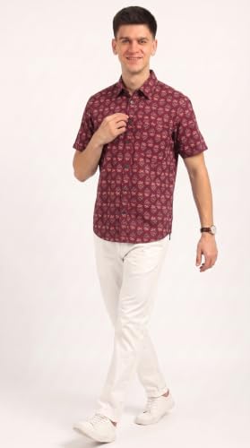 Image of BLOCKS OF INDIA Cotton Hand Block Print Half Sleeves Summer Shirt for Men