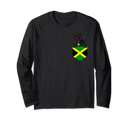 Jamaica Flag Bouvier des Flandres Dog In Pocket Long Sleeve T-Shirt, Black