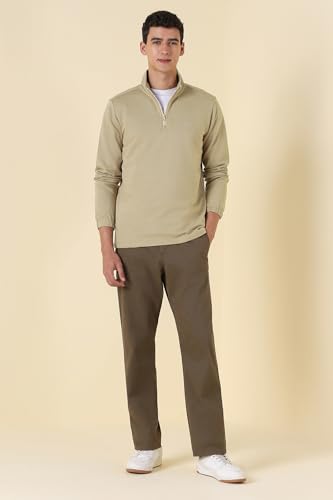 Image of Allen Solly Mens Solid High Neck Half Zipper Sweatshirt | 80% Cotton Non Hooded Casual Sweatshirt