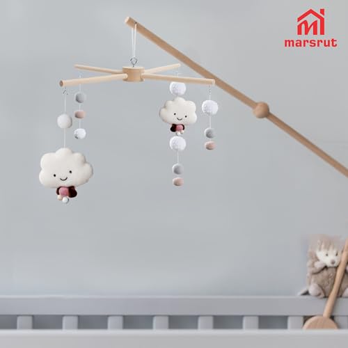 Baby Mobile Kit, Wooden Frame Crib Hanger, Mobile Mount Arm for Bed, Wind Chime Equipment Hanging DIY Toys, Ceiling Toy Decoration for Nursery Room, Bedroom, Natural Wood Decor for Infant Boy Girl Kid