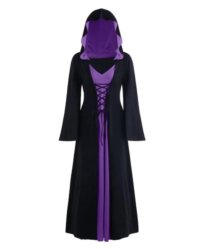 NANAMEEI Halloween Outfit Damen Renaissance Kostüm Frauen Gothic Hexenkleid Mittelalterliches Kleid Lila S