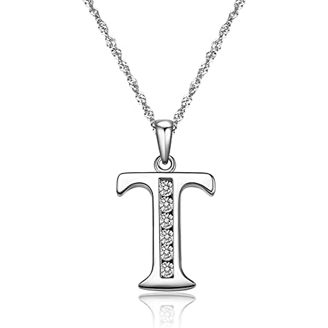 S925 Sterling Silver Initial Necklace Jewelry Cubic Zirconia Letter Alphabet Phase Pendant Necklace for Women Ladies Teen Girl 18" Chain Silver silver Cover
