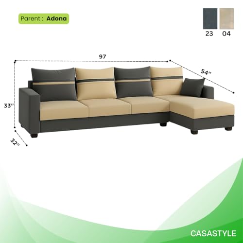 Image of CASASTYLE Wallis 5 Seater Fabric RHS L Shape Sofa Set (Beige-Dark Grey) Velvet Finish | Comfortable Sectional Sofa for Living Room