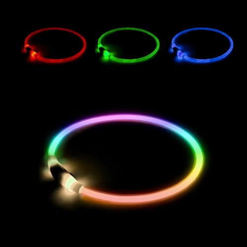 LED光る首輪 犬用 Type-C充電式 RGB多彩発光モード 散歩 夜 ライト 70cmサイズ調整可能 700m先可见 小型犬 中型犬 大型犬 猫用 夜間散歩 安全性 装着簡単 防水仕様
