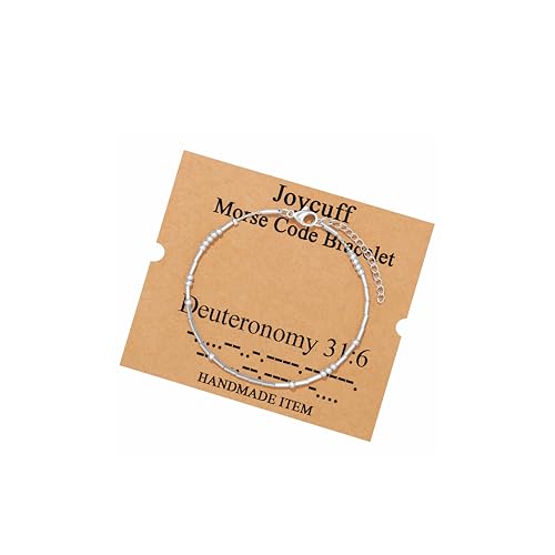 Image of JoycuFF Inspirational Morse Code Bracelets for Women Silver Beads Jewelry Encouragement Mantra Gifts for Her