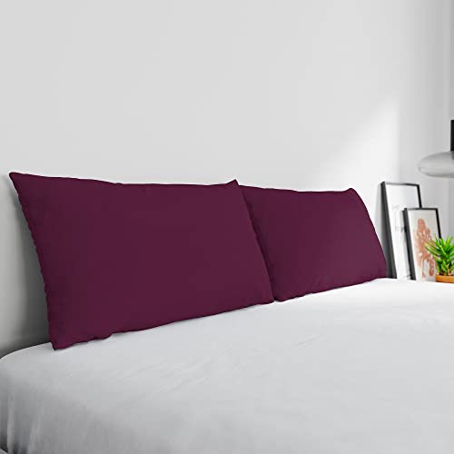 Paire de taies d'oreiller Max Color 100% Coton, fabriqué en Italie, Taille taie d'oreiller 50 x 80 cm avec Rabat intérieur, Couleur Unie – Prune