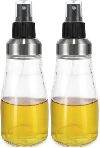 PARENCE.- Spray Huile et Vinaigre 330 ml – Distributeur à Pulvérisation en Verre et Acier Inoxydable – Bouteille Réutilisable pour Cuisine (Lot de 2)