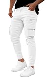 GINGTTO Pantalones Cargo para Hombres Slim Fit Stretch Hombre Pantalón Laboral Jogger Multibolsillos Blanco 32
