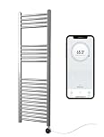 Greened House Chrome Electric Smart WiFi Controlled Heated Towel Rail 400mm W x 1200mm H Flat 7 Day Programmable Timer App Compatibility