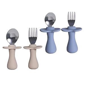 BEBEMOKO 2 Sets Kinderbesteck mit Silikongriffen