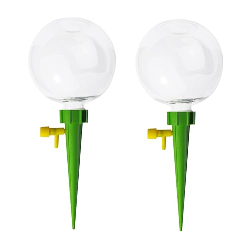 ibasenice 2pcs Plant Watering Ball Drip Irrigation Spike Drip Water Control Self Watering Spike Self Watering Drip Watering Globe Self Watering Stake Automatic Green Plastic