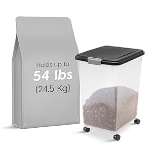 IRIS USA Airtight Dog Food Storage Container Up to 54 lbs Attachable Wheels For Dog Cat Bird and Other Pet Food Storage Bin Keep Fresh Translucent Body Easy Mobility Black