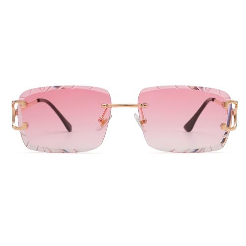 Image of Hycredi Rimless Rectangle Sunglasses for Men /Women- Frameless Square Trendy Shade - Diamond Cutting Eyewear