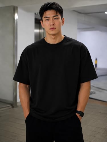 Image of Men's Printed Oversized T-Shirt | Baggy Fit Drop Shoulder Half Sleeve Round Neck | Premium Cotton Blend Graphic Printed Casual Streetwear T-Shirt for Men