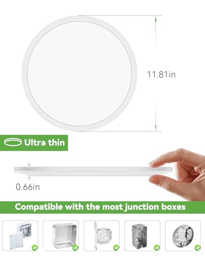 zemty 6Pack 12 Inch LED Flush Mount Ceiling Light, Super Slim 28W 3200lm LED Ceiling Light, 3 Color Temperature in One 3000k/4500k/6000K Round Light Fixture for Bedroom, Kitchen, Dining Room (White)