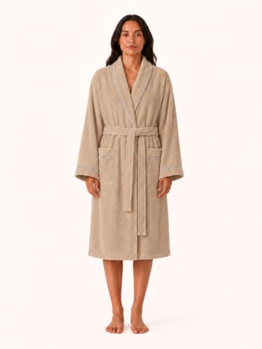 Image of RANGOLI Sunshine 100% Cotton Bathrobes For Women, 500 GSM Free Size Bath Robe With Rope,Ultra-soft, Lightweight & Highly Absorbent Luxurious Bath Gown /Bath Robe