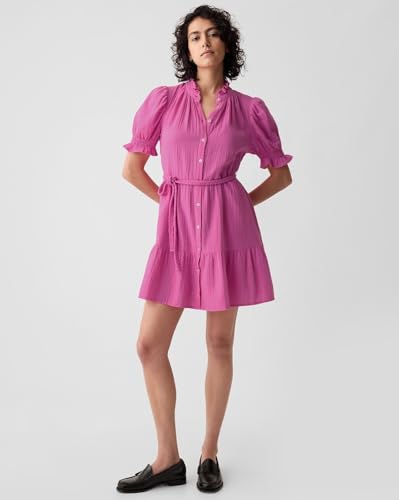 Image of Gap Women Regular Fit Tiered Mini Belted Gauze Casual Dress