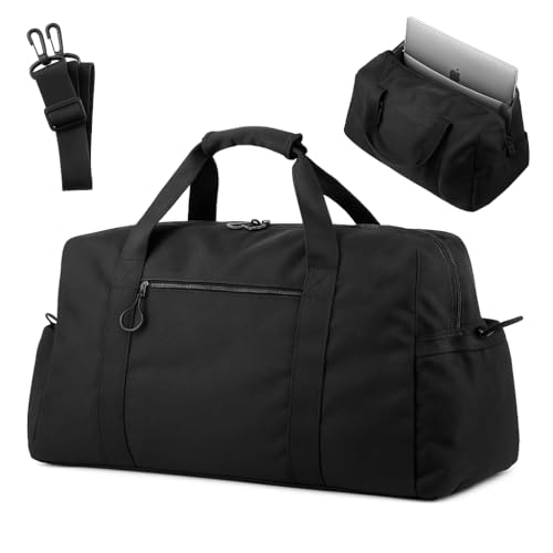 FOREGOER Weekender Travel Bag with Laptop Compartment 26L, 20×10×8 Personal Item Duffle Bag, Waterproof Nylon Carry-On Overnight Travel Bag for women men, Hospital Bag for Labor and Delivery(Black)