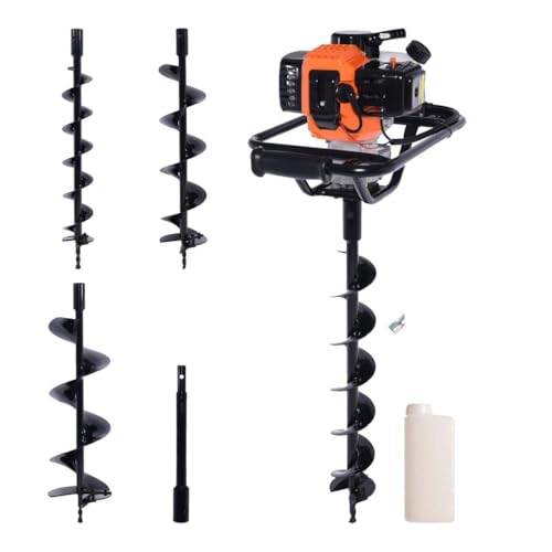 52cc Petrol Earth Auger / Fence Post Hole Borer + 3 Auger Bits + Extension Bit + More