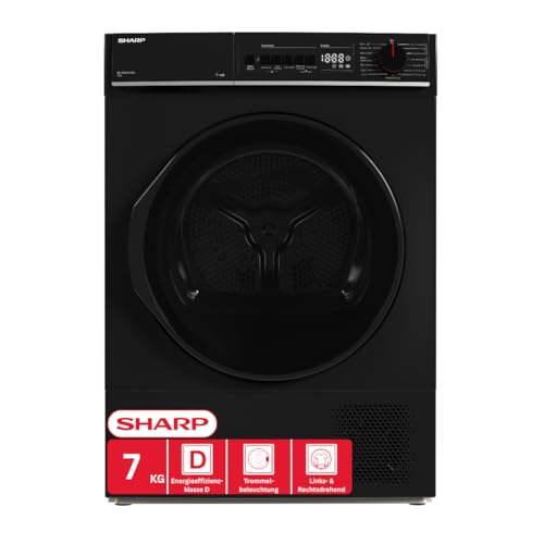 Sharp KD-PRO7S7GBD-DE Wäschetrockner, 7kg, D, WiFi, 15 Trockenprogramme inkl. 20-Minuten-Schnelltrockenprogramm, Schwarz