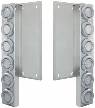United Pacific 34676 Air Cleaner Light Bar, Front, Stainless Steel, with Bracket, Clearance/Marker Light, Amber LED, Clear Lens, with Chrome Bezels, 9 LED Per Light, for Freightliner