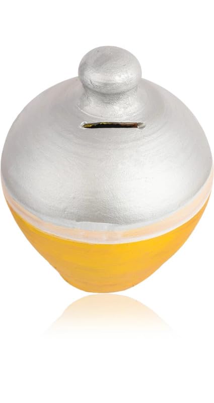Keshika Clay Made Round Shape Piggy Money Bank Terracotta Clay Coin Bank/mitti gullak/Coin Box Gift for Kids (White, Golden Pattern Pack of 2) (B0CF94CW83) Amazon Price History, Amazon Price Tracker