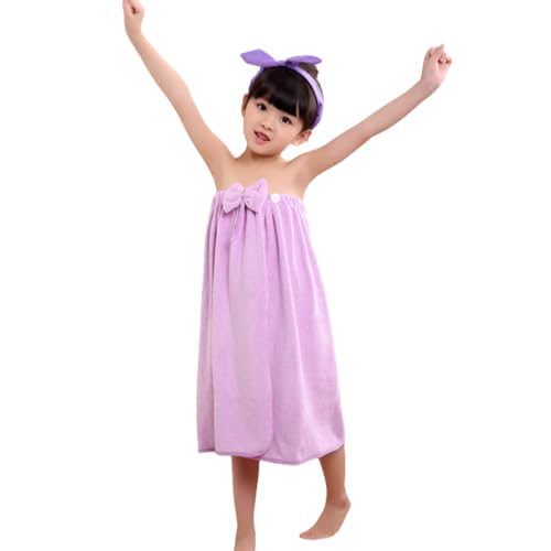 Girls Cute Bowknot Bathrobe Adjustable Sling Bathing Skirt Shower Dress Robe Wearable Bath Wrap Towel for 4.5-5inch Height