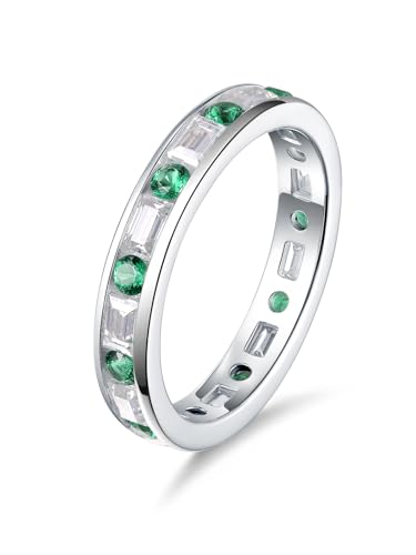 CYW Moissanite Sapphire Ruby Emerald Hand Setting Full Eternity Rings for Men Women, Solid 925 Sterling Silver, Stackable Ring, Wedding Birthday Valentines Anniversary Ideal Gift