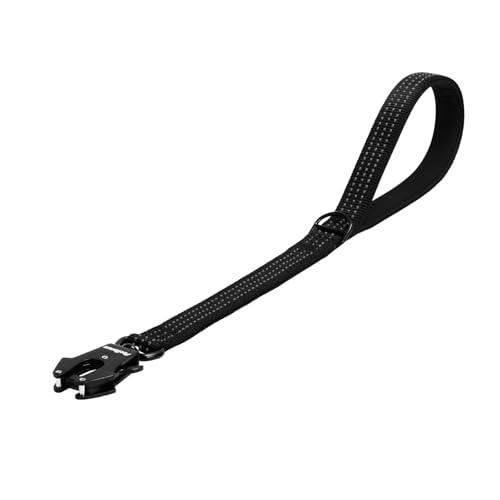 PetBonus Guinzaglio corto per cani resistente, guinzaglio in nylon da 60cm, con clip a sgancio rapido, comodo manico imbottito, guinzaglio riflettente per cani di taglia media e grande (nero)