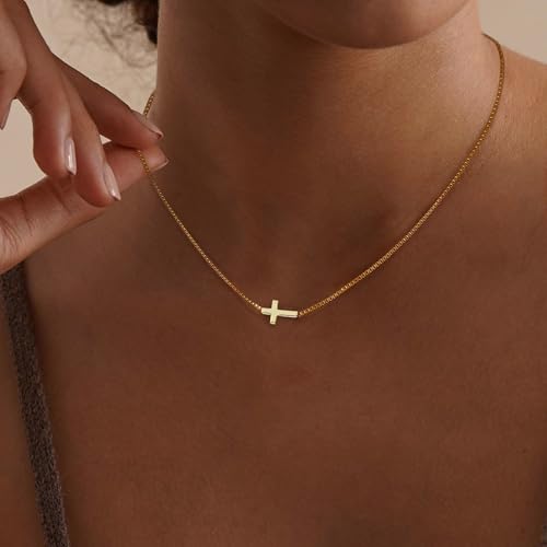 Cross Necklace for Women, Dainty Gold Necklace 14K Gold Plated Cute Small Cross Choker Necklaces for Women Trendy Simple Charm Gold Pendnat Fashion Womens Jewelry3