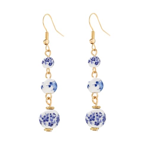 1 Pair Dangle Earring for Women, Luxury Blue and White Porcelain Pattern Long Hook Earrings, Exquisite Jewelry for Formal Events, Chic Accessory for Special Occasions(Blue&White)3