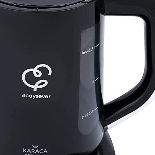 Foto von Karaca Çaysever Sprechende Teekanne Plus Wasserkocher 1700W, Chrom, BPA-frei, 1,5L Wasserkocher & 0,8L Teekanne mit Edelstahl-Teesieb und Temperaturregelung