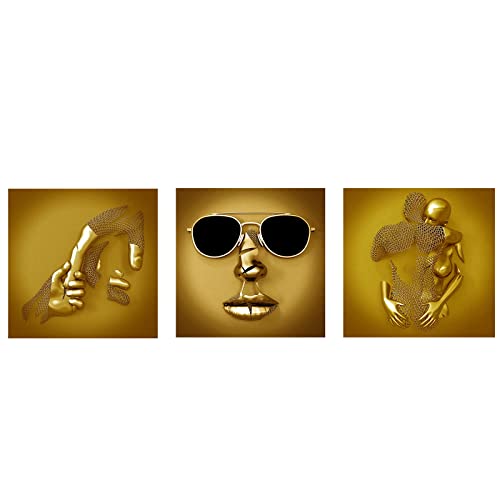 Huachaoxiang 3er Love Heart 3D Effect Wall Art, Abstrakte Metallfigur Skulptur Leinwand Malerei hängende Malerei, Wanddeko Wohnzimmer, Leinwan,C,60x60cmx3 No Frame Cover