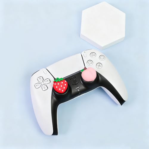 Image of PERFECTSIGHT Cute Peach Strawberry Thumb Grip Caps for Switch 2, PS5, PS4, Xbox Series X /S, Xbox One, Switch PRO Controller, 4PCS Kawaii Soft Rubber 3D Analog Thumbsticks Grips Joystick Cover