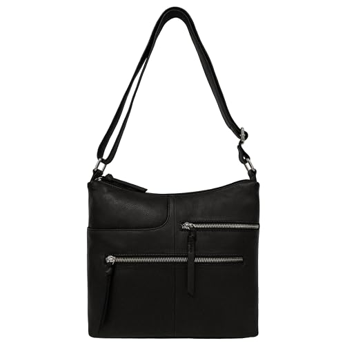 Bueno of California Antique Calf Leather Double Top Zip Shoulder, Black