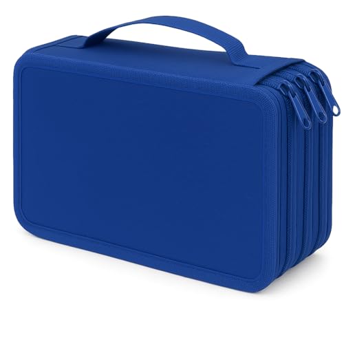 Estojo Escolar Grande com 4 Divisórias, Capacidade para 72 Lápis ou Caneta-QHS (Azul)