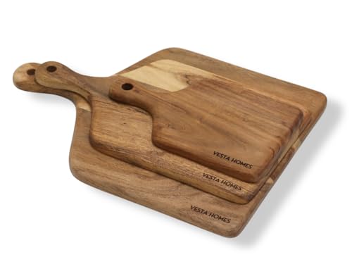 Vesta Homes Cutting Boards for Kitchen, Large Wood Chopping Board Set of 3 | Acacia Charcuterie Board, Cheese Platter | 16.5 * 12, 15 * 8, 10x6 Inches | Handcrafted in India